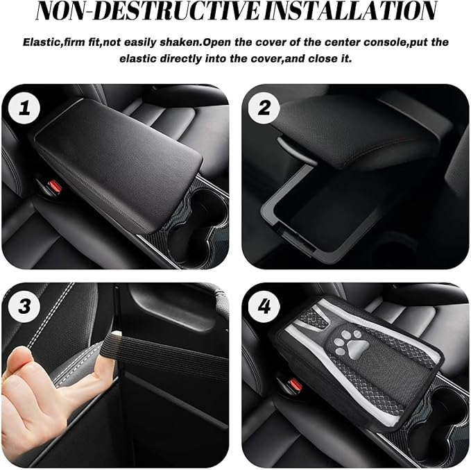 Metal-Like Dog Paw Print Car Armrest Cover Washable Middle Console Cover Scratch-Resistant Armrest Seat Box Cover Protector Auto Armrest Pad Universal for Most Vehicle SUV Truck Car