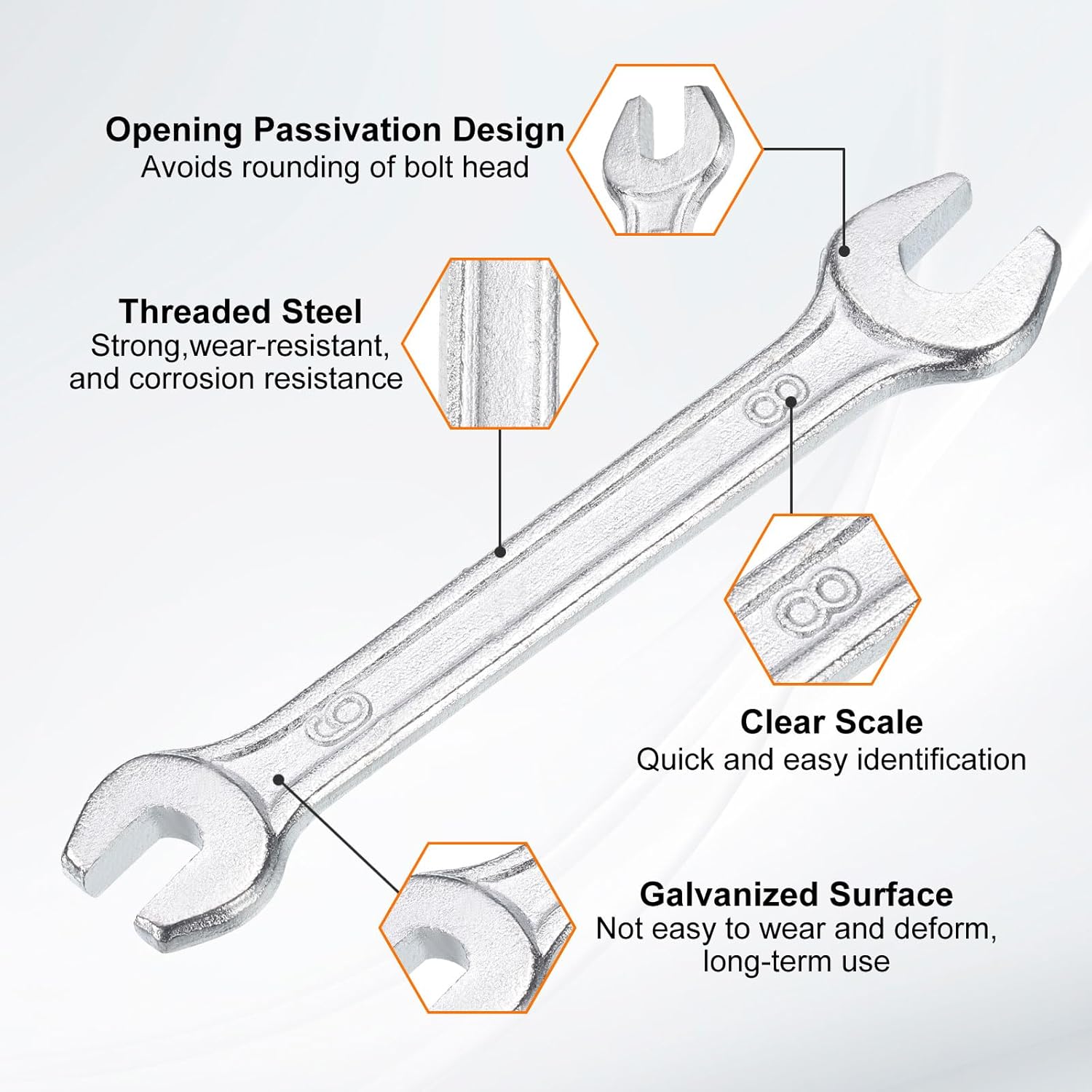 HARFINGTON 5pcs Double Open End Wrench 6mm x 8mm Metric 15 Degree Offset Angle Small Flat Head Wrench Galvanizing Open Ended Spanner for Automotive Repair Furniture Assembly
