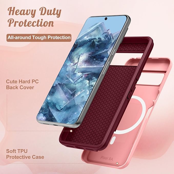 for Google Pixel 8A Case 6.1 Inch - Compatible with MagSafe Women Girls Cute Magnetic Protective Cover Girly Cat Flower Floral Heavy Duty Shockproof Design for Google Pixel 8A Phone Cases