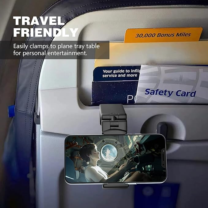 Perilogics Airplane Phone Holder Mount Universal in Flight Hands Free Viewing with Multi-Directional Dual 360 Degree Rotation (Black/Lavender)