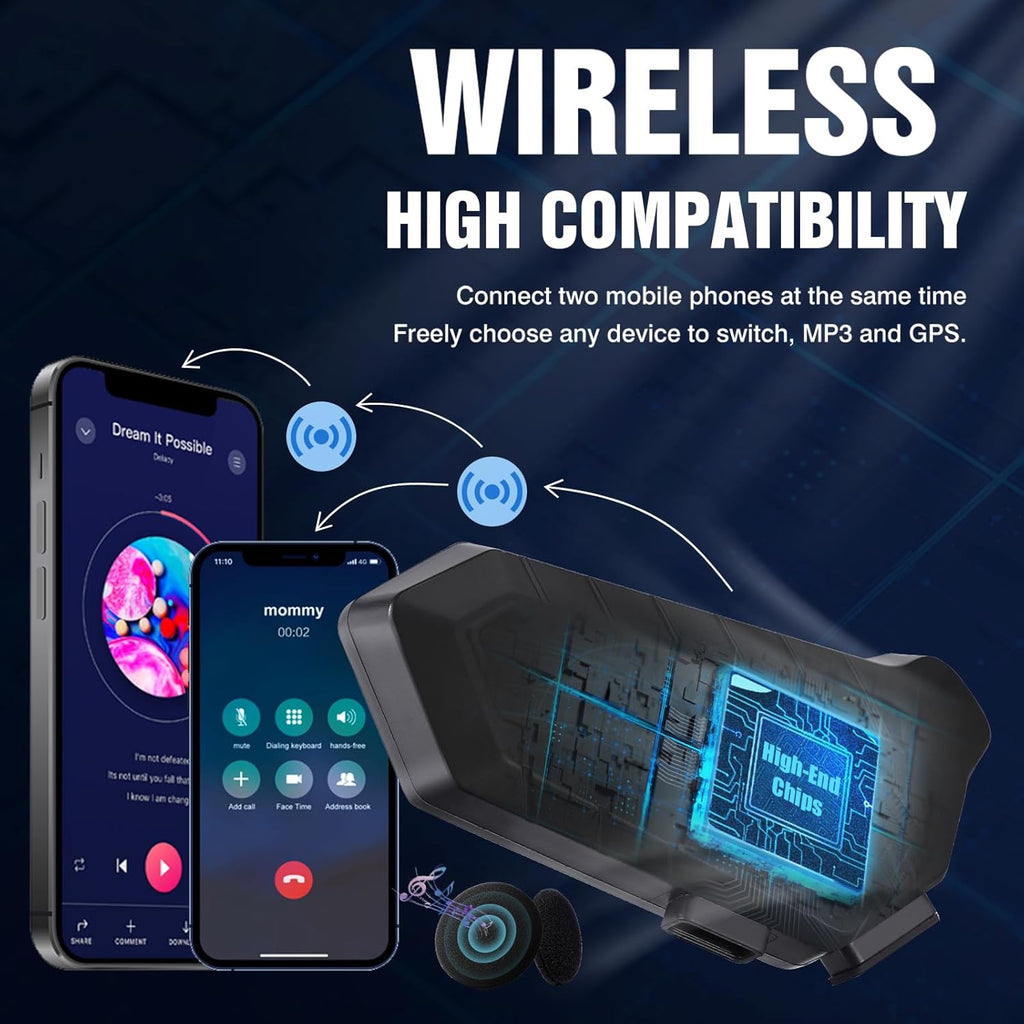 FEYA Motorcycle Helmet Speakers High Battery Life Helmet Headphone IPX6 Automatic Answer/Call Music Control/Intelligent Noise/Wake up Siri, 2 Different Types of Mic - Compatible with All Helmets