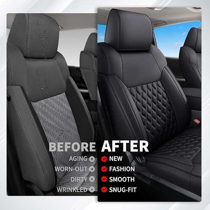 Huidasource Tacoma Front Seat Covers, Full Coverage Automotive Black Truck Seat Cover Custom Fit for 2005-2015 Double & Crew Cab 2nd Gen Toyota Tacoma Base Prerunner SR5 Limited(Front Pair/Black)