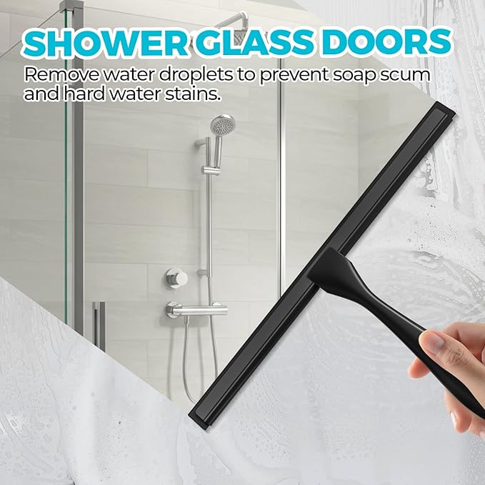 ALFLOD 2PACK All-Purpose Shower Squeegee for Shower Doors, Tile Shower Walls, Bathroom, Window, Glass and Car Windshield, Mirrors and Kitchen-Stainless Steel, 9.8 Inches, Black