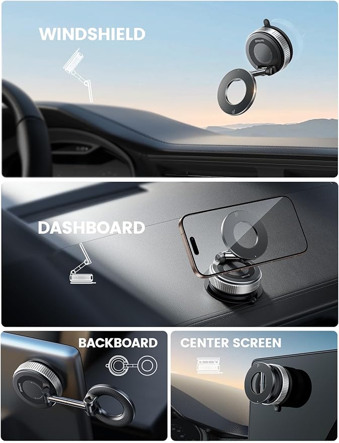 Lamicall Car Phone Mount - [70 LBS Strongest Suction] for Magsafe Car Mount, 360° Adjustable Suction Cup Phone Mount Dashboard Windshield Vacuum Magnetic Phone Holder for Car Silver
