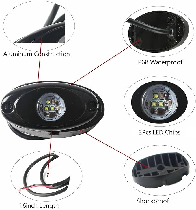 4 Pods LED Rock Light for Jeep ATV SUV Offroad Car Truck Boat Underbody Glow Trail Rig Lamp Underglow LED Neon Lights Waterproof 12V 24V - Green