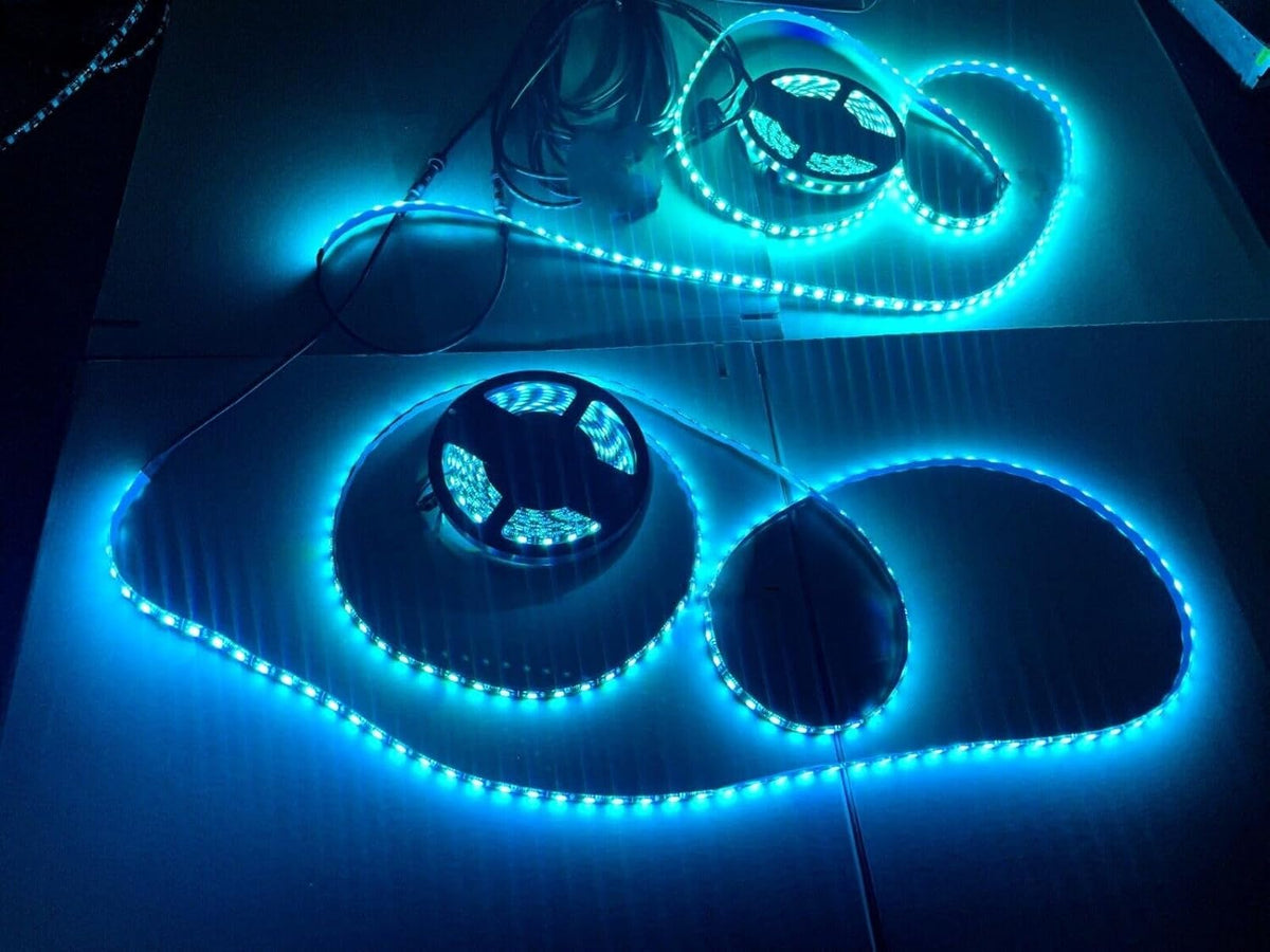 Black Out Full Tinted Smoked Addressale LEDs x4PCS 1FT 30CM 12" RGB Dream Color Chasing IP65 Light Strips for Car Truck Slingshot Golf Cart Bluetooth + Remote Control