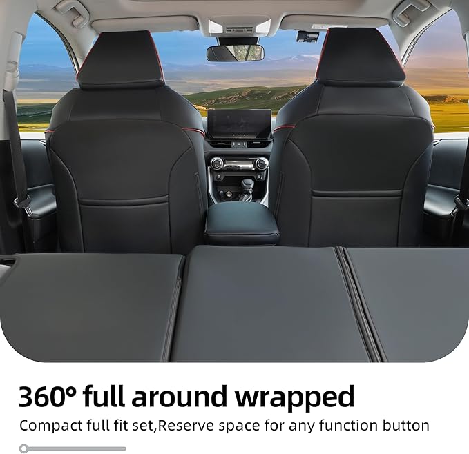 Lolcar RAV4 Seat Covers Custom Fit for Toyota RAV4 2019 2020 2021 2022 2023 2024 2025 LE,XLE,XLE Premium,Limited,Airbag Compatible,Seat Cover Full Set for SUV, Waterproof Leather（Black with Red Trim）