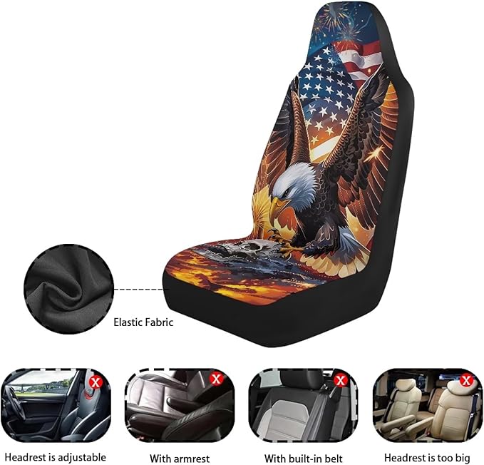 ELEQIN 250 Anniversary USA Car Front Seat Covers, Patriotic Collectors 2 Pack Polyester Automotive Seat ProtectorsSoft & Breathable, Vehicle Interior Accessories for Most Cars