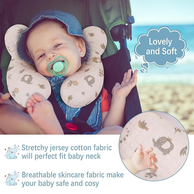 Baby Travel Pillow Upgraded, Soft Baby Head Support Pillow for Newborn Toddler, Babies Neck Car Seat, Pushchair and Strollers, Flower