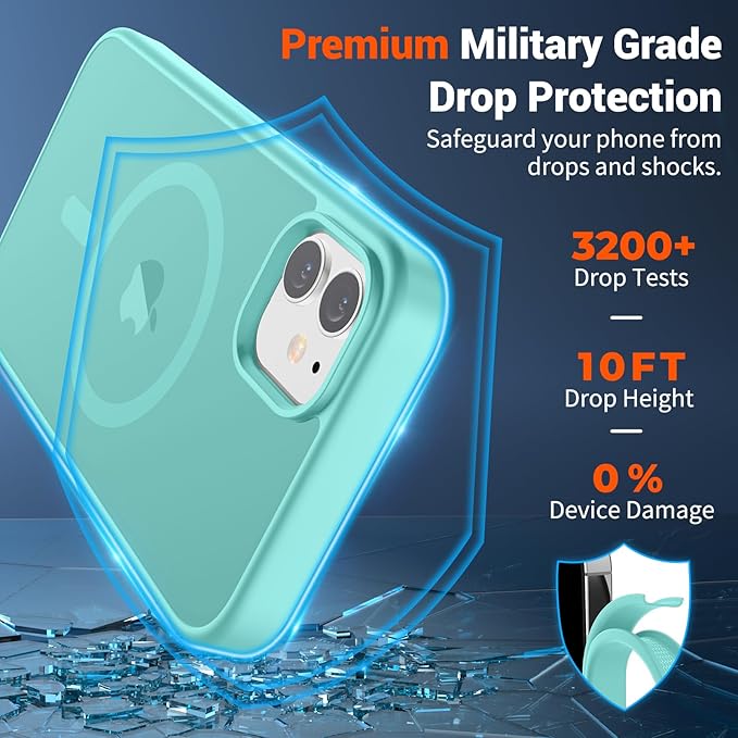 SUPFINE Magnetic for iPhone 11 Phone Case(Compatible with MagSafe)(Military Grade Drop Protection) Slim Translucent Matte Shockproof with Anti-Fingerprint Phone Case,Blue Green