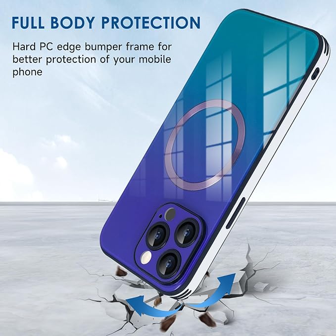 Guppy Compatible with iPhone 15 Pro Case Magnetic, with Full Camera Lens Protector [Compatible with MagSafe] Scratch Resistant Gradient Glass Back Cover Phone Case-Purple