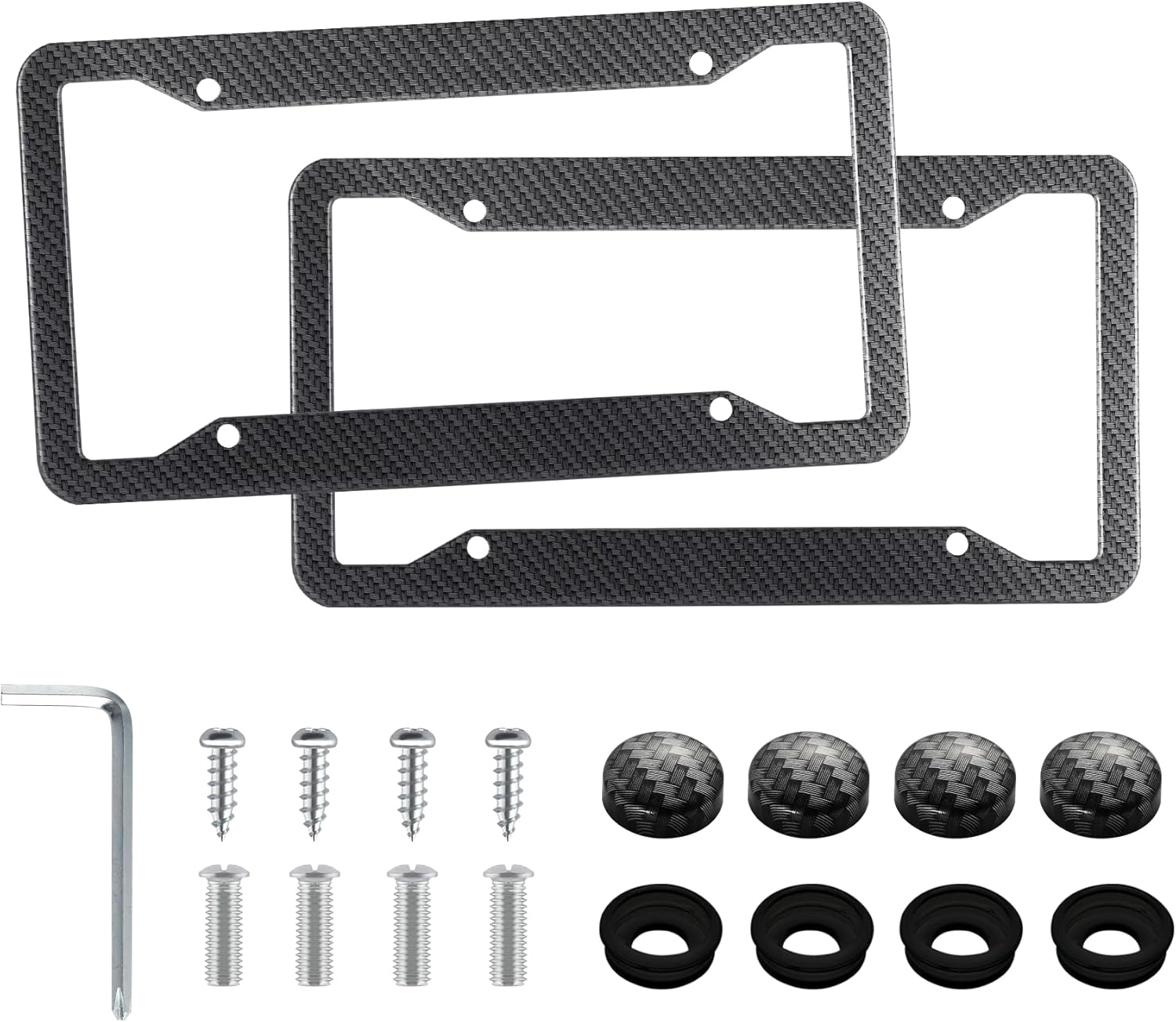 LivTee Carbon Fiber License Plate Frames, 2PCS Car License Plate Holder, 4 Holes Stainless Steel License Plate Covers, Automotive Exterior Accessories, Slim Design with Gasket Cover for US Cars