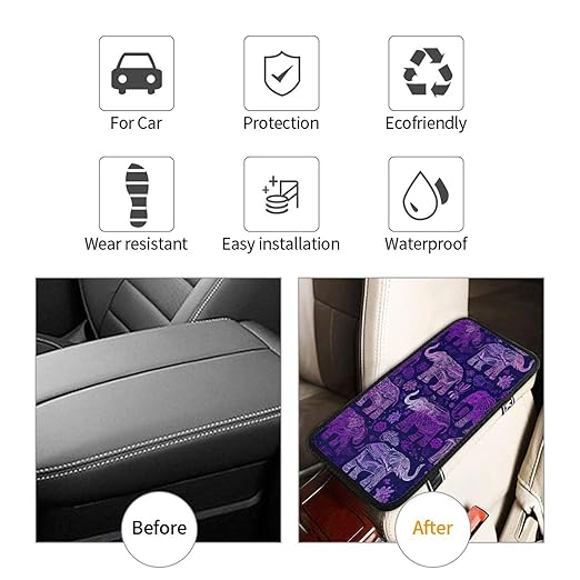 Purple Elephant Car Auto Armrest Cushion Cover Accessories Center Console Seat Box Pad Protector Universal Decoration for Most Vehicle SUV Truck