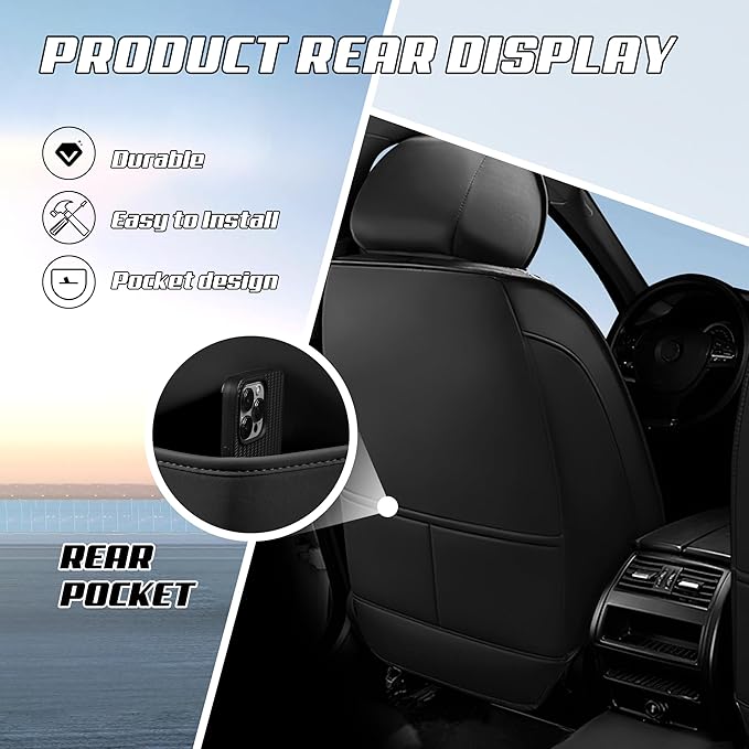Car Seat Covers Fit for Toyota rav4 2000-2026, Stylish Sport Seat Covers, Waterproof Wear-Resistant Premium Nappa Leather Car Seat Cover.(Full Set with Pillow/Black)