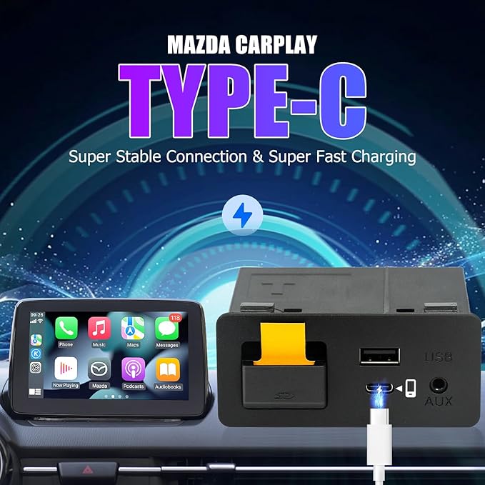 HMYC Mazda Carplay and Android Auto Retrofit Kit, TK78-66-9U0C OEM Media Hub Fits to MZD Connect System, Compatible with Mazda 2/3/6/CX3/CX5/CX9/MX5 2015-2020 Year(Type-c Fast Charging Interface)
