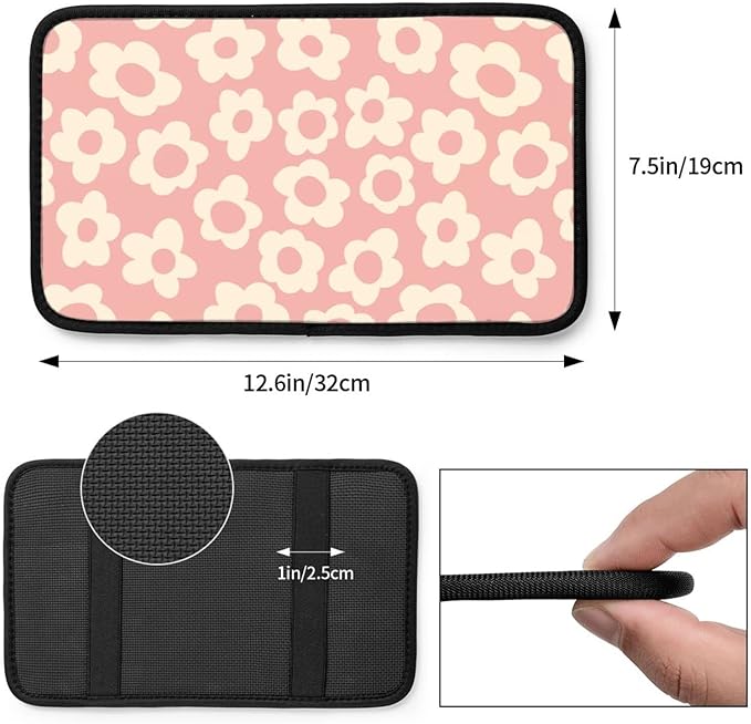 Vintage Groovy Flowers Auto Center Console Cover Pad Car Armrest Seat Box Cover Cushion Universal for Most Vehicle SUV Truck Car Accessories Decor