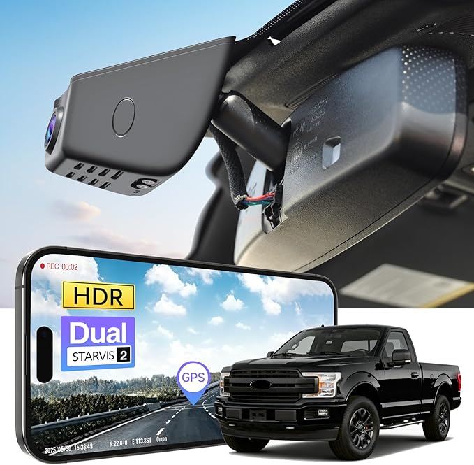 mangoal STARVIS 2 Front 4K HDR Dash Cam IMX678, Custom Fit for Ford F150 2018-2026 F250/F350 Super Duty 2020-2026(Model A), 5GHz WiFi, GPS, 64GB Card