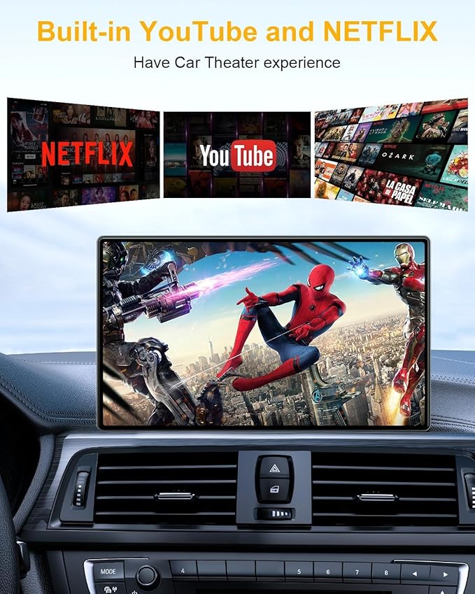 5-in-1 Wireless CarPlay Adapter with Netflix/YouTube/TF, Android Auto & Carplay Adapter with USB-A and USB-C Cables,Convert Wired to Wireless Apple Dongle, Magic Video Ai Box Car Play for iOS 10+