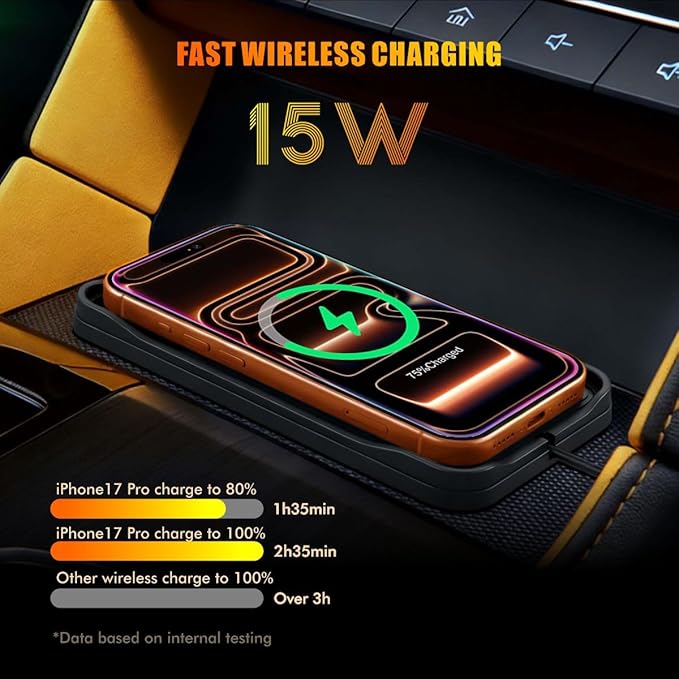 Wireless Car Charger,15w Fast Car Wireless Chargers Charging pad Non Slip Charger for Car Wireless Phone Charger for iPhone 17/16/15/14/13/12 Pro, SE3/SE2/XS/X/XR/8, 100cm Cable