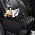Car Center Console Armrest Pad, Arm Rest Box Cushion with Ergonomic Height Boost, Storage Pockets, Built-in Tissue Box, Cupholder, Fit for Most Sedan Vehicles (Embroidery Water Ripple, Black)