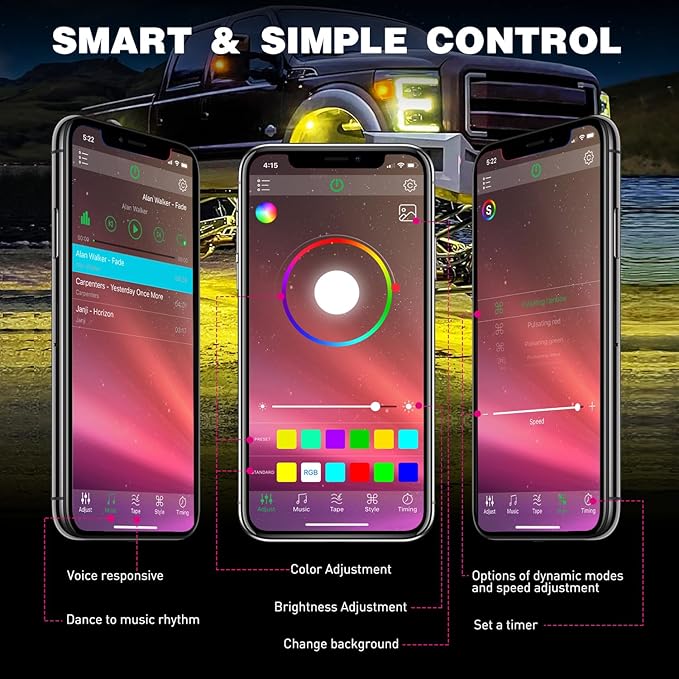 Nilight RGB LED Rock Lights Kit 6 PCS Underglow Multicolor Neon Light Pod with Magnetic Base Bluetooth App Control Flashing Music Mode IP68 Wheel Well Light for Truck ATV UTV RZR SUV