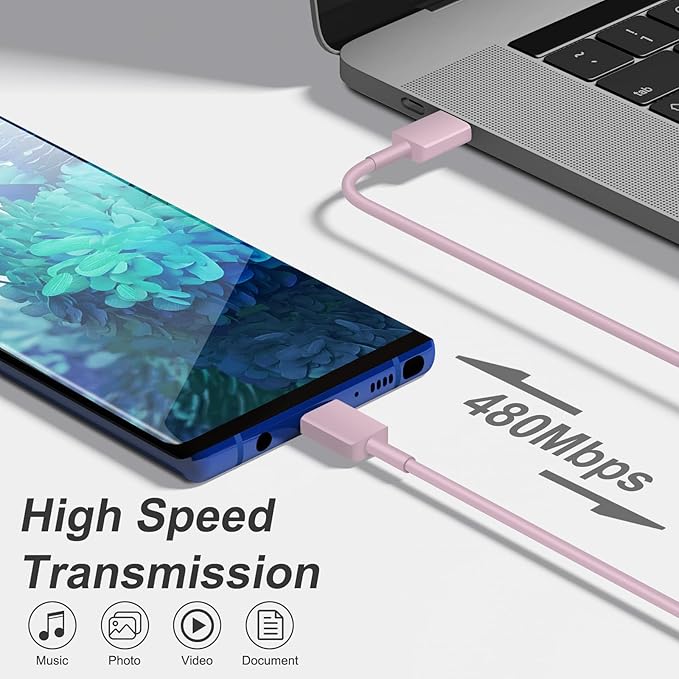 45W Type C Charger, USB C Charger 2-Pack iPhone 15 16 Charger 6FT with iPhone 16/16 Plus/16 Pro/16 Pro Max/iPhone 15/15 Pro Max/iPad Pro/AirPods/Galaxy S24 S23 S22 S21,Android Charger(Pink)