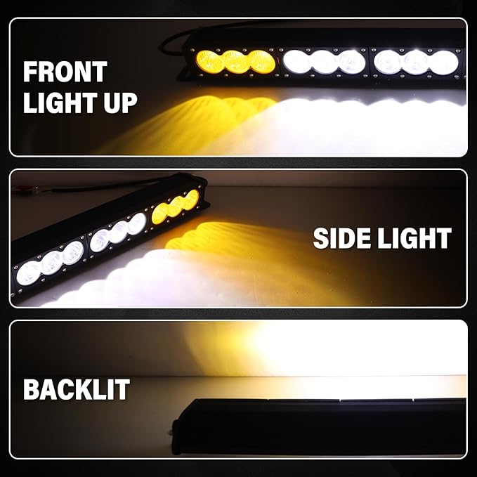 Willpower 32 inch LED Light Bar Single Row White Amber Dual Color 180W Off Road Light Bar Spot Flood Combo LED Work Light Truck UTV 4x4 Cars SUVs ATVs Boats Fog Driving Light with Wiring Harness kit
