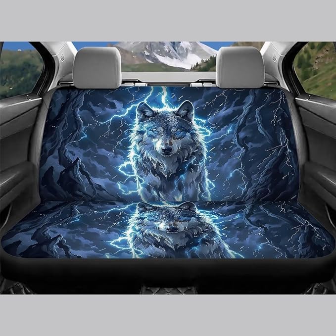 KEIAHUAN Lightning Wolf Car Seat Covers Front Back Auto Front Bucket Seat Covers Rear Split Bench Seat Cushion Pads Vehicle Seat Covers Fit Most Vehicle Truck,SUV