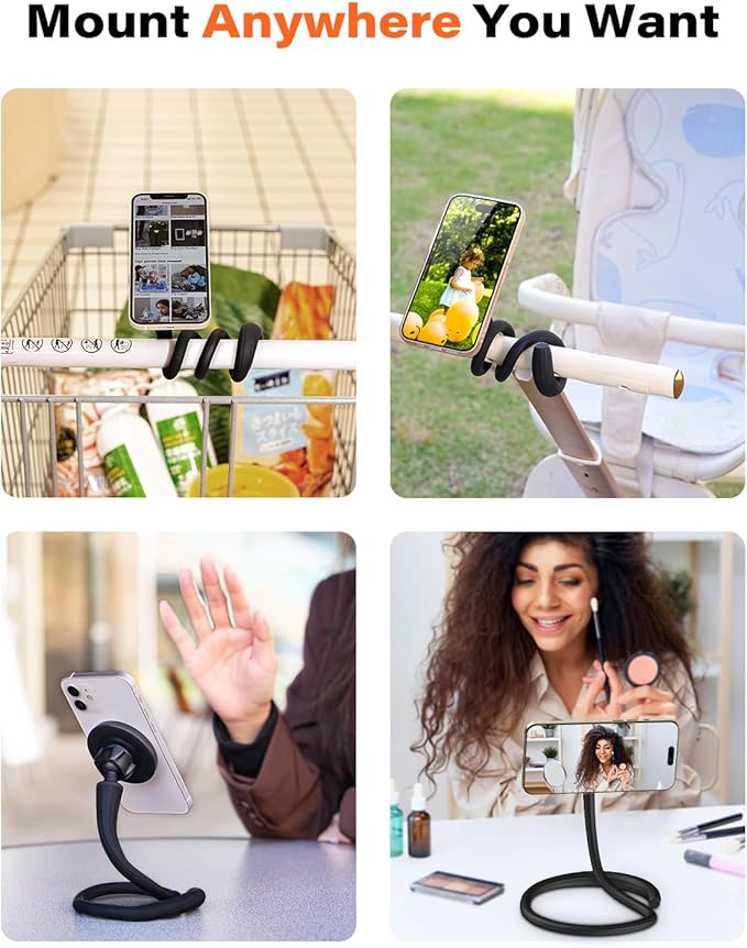 A2C Flexible Gooseneck Phone Holder for iPhone Magsafe, Long Arm Gym Magnetic Phone Holder for Treadmill Peloton, Portable Fitness Home Gym Accessory, Phone Mount for Stroller/Shopping/Golf Cart/Desk