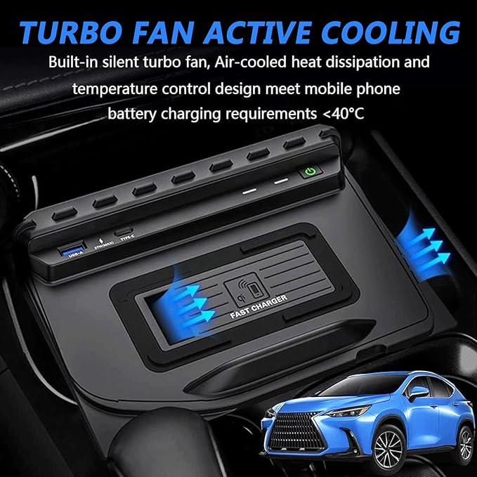 Wireless Car Charger for Lexus NX 2022 2023 2024 All Model with 27W USB & Type-C Center Console Accessory Panel, Fast Charger for i-Phone Sam-Sung