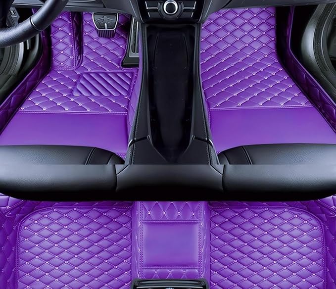 Yaruicar Custom Personalized Floor Mats for Cars Luxury Full Coverage All Car Floor Mats Anti-Slip Leather Car Mat Set Trucks & SUVs Trucks Automotive Floor Mats Liners (Purple)
