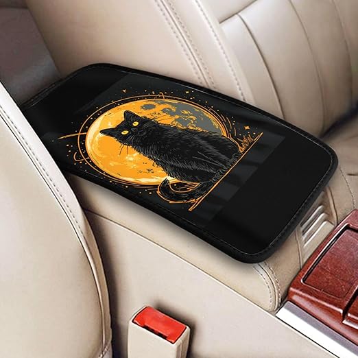 Black Cat Yellow Eyes Car Auto Armrest Cushion Cover Accessories Center Console Seat Box Pad Protector Universal Decoration for Most Vehicle SUV Truck