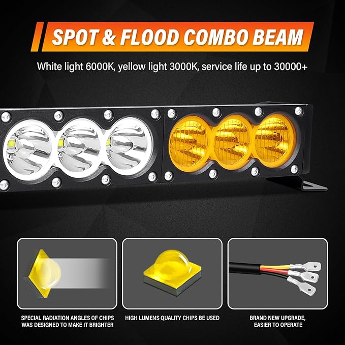 AUXTINGS 54 inch Single Row Dual Color LED Light Bar 300W Off Road Light Bar White Amber Combo LED Work Light Truck UTV 4x4 Cars SUVs ATVs Boats Fog Driving Light with Wiring Harness kit