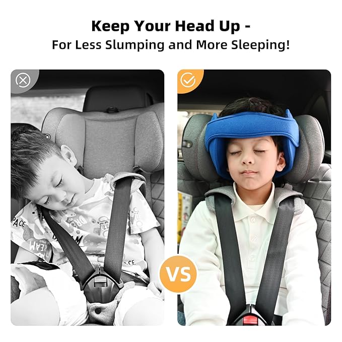 Adjustable Child Car Seat Head Support Band, Adjustable Head and Neck Support Band - A Comfortable Safe Sleep Solution, Blue Head Support Belt