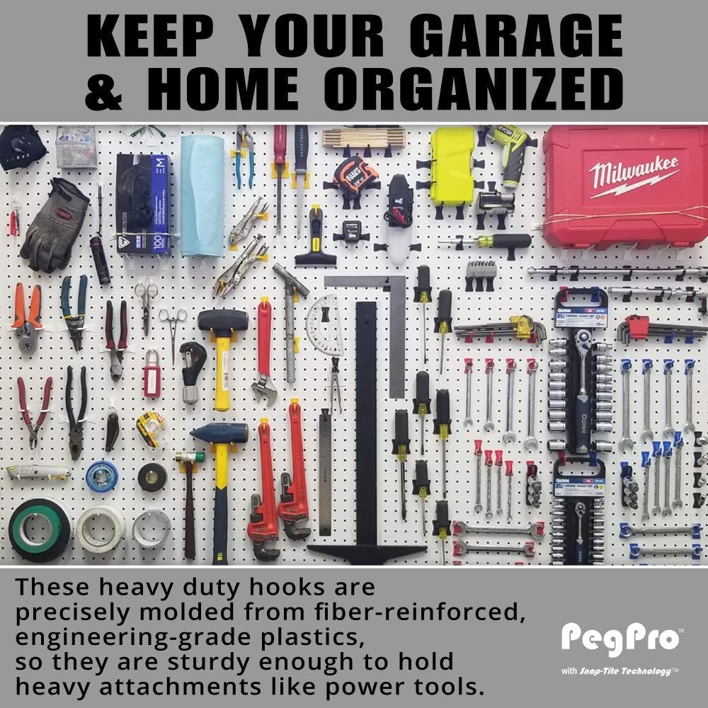 PegPro® J, 1" & 2" Kit for Standard “Wood Fiber” pegboard – Durable Plastic Pegboard Hooks - for Garage, Kitchen, Craft Room, and More (J, 1" & 2" Hook - 72 Pack, Power Up Mix)