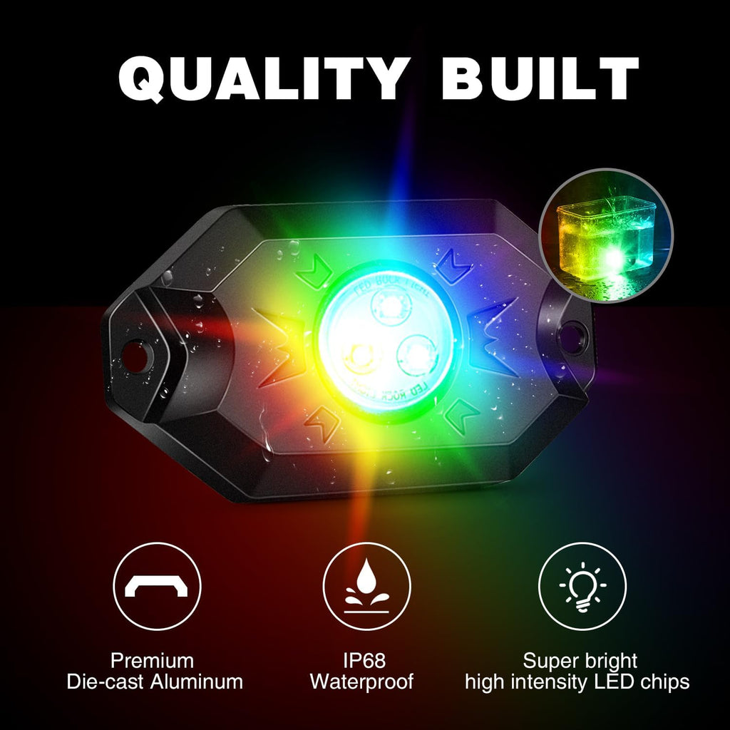 Nilight RGB LED Rock Lights Kit, 6 pods Underglow Multicolor Neon Pod with Bluetooth App Control Flashing Music Mode IP68 Exterior Wheel Well Light for Truck ATV UTV RZR SUV
