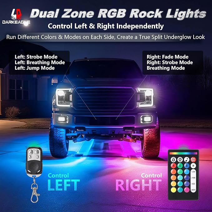 16Pods Full Angle RGB LED Rock Lights Kit for Trucks Pickup Jeep Gladiator Off-Road, 480Chip Waterproof Multicolor Underglow Light with APP/RF Remote, Pre Wired 12V Underbody Accent Light Dual Zone