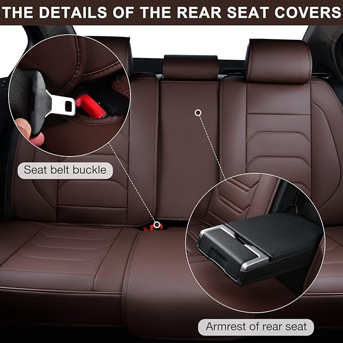 Brown Car Seat Covers Full Set, Breathable Leather Automotive Front and Rear Seat Covers & Headrest for Reduce The Driving Fatigue, Compatible with Most Vehicles, Cars
