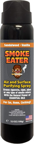 Smoke Eater Odor Eliminator Aerosol Spray, Sandalwood Vanilla, 3.5 oz — Tea Tree Oil Breaks Down Smoke at the Molecular Level