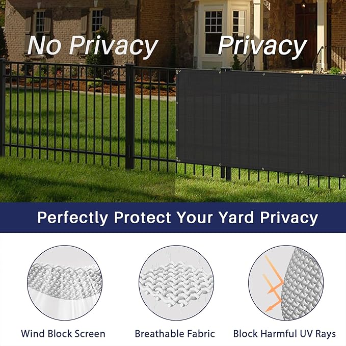 Windscreen4less Privacy Fence Screen Heavy Duty Windscreen Fencing Mesh Fabric Shade Net Cover with Brass Grommtes for Outdoor Wall Garden Yard Pool Deck, 8'x33' Black
