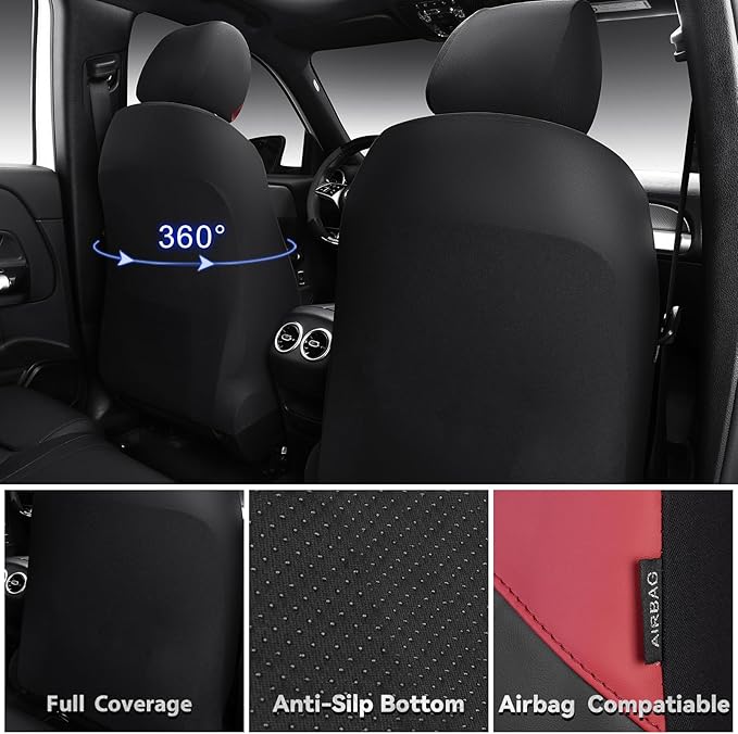 CAR PASS Nappa Leather Waterproof Car Seat Covers Two Front Seats, 3D Foam Automotive Seat Covers with Memory Foam, Universal Fit for Cars SUV Trucks Sedan, Airbag Compatible, Black Red Wine Burgundy
