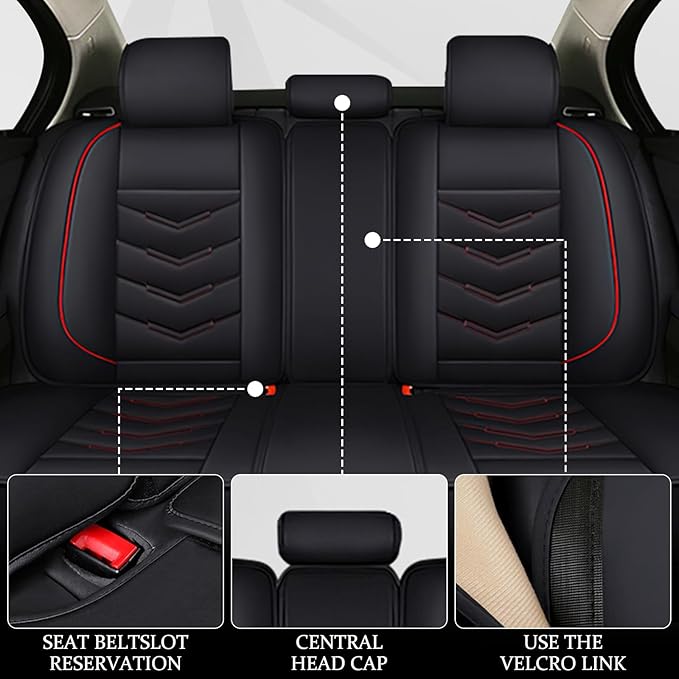 Car Seat Covers 7 Seats for Ford Explorer 2000-2025, Waterproof Durable Compatible Airbag, Premium Leather Seat Protector(7 Seats Standard,Black Red)