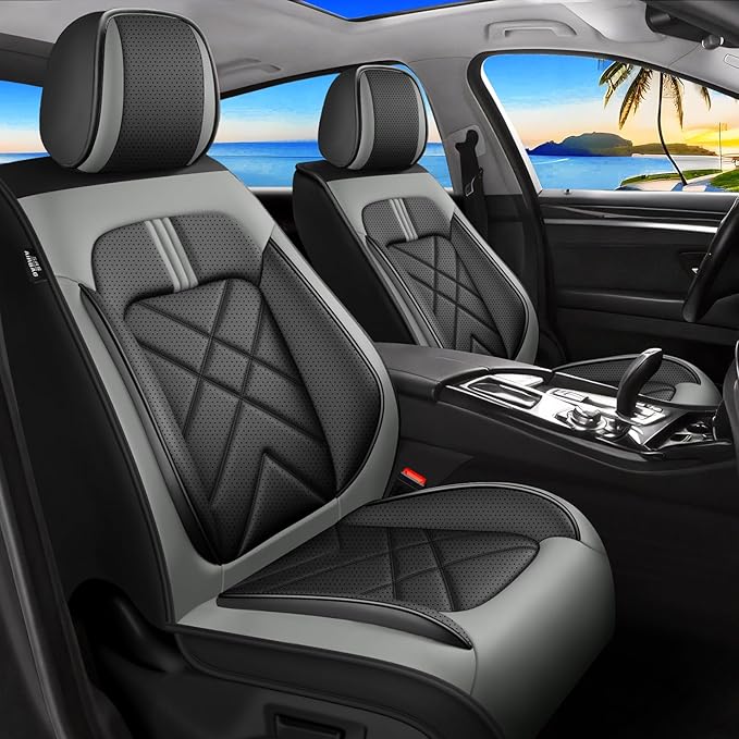 CX-30 Car Seat Covers Fit for Mazda CX-30 2020-2026, Full Coverage Premium Leather Waterproof Breathable Seat Covers, Automotive Seat Protectors, Airbag Compatible(2 Front Seats, Black Gray)