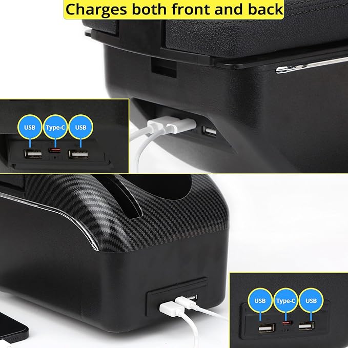 AULPHIKE Compatible with Nissan NV200 Armrest Car Center Console Organizer Armrests Double Door Storage with USB Ports（Black Style）