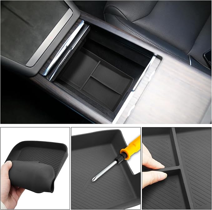 Jaronx Compatible with Tesla Model S/X Center Console Organizer 2021-2026, Silicone Console Organizer Armrest Storage Box Bottom Tray for Model S/X Accessories Plaid/Long Range(2PCS)