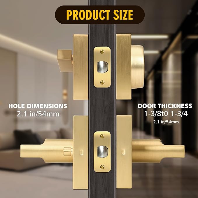 Front Door Handle with Deadbolt Lock Set, Keyed Alike Heavy Duty Privacy Handles Locksets, (4Pack-Set,Satin Brass)