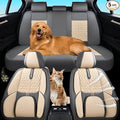 Khaki Car Seat Cover Complete Set, Universal Car Seat Cover for Car with Lumbar Support, Premium Artificial Leather, Waterproof and Easy to Clean, Airbag Compatible, Seat Heating Compatible