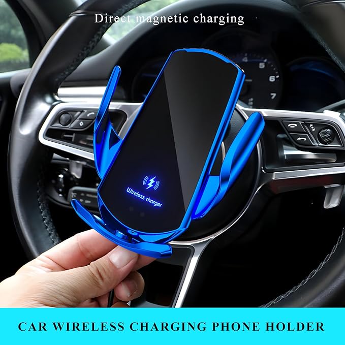 Sun Walker Wireless Car Charger Mount, Electric Induction 15W Fast Charging Bracket Air Vent Phone Holder, Auto-Clamping Wireless Charger Vent Mount Compatible with Most Smartphones (Blue)