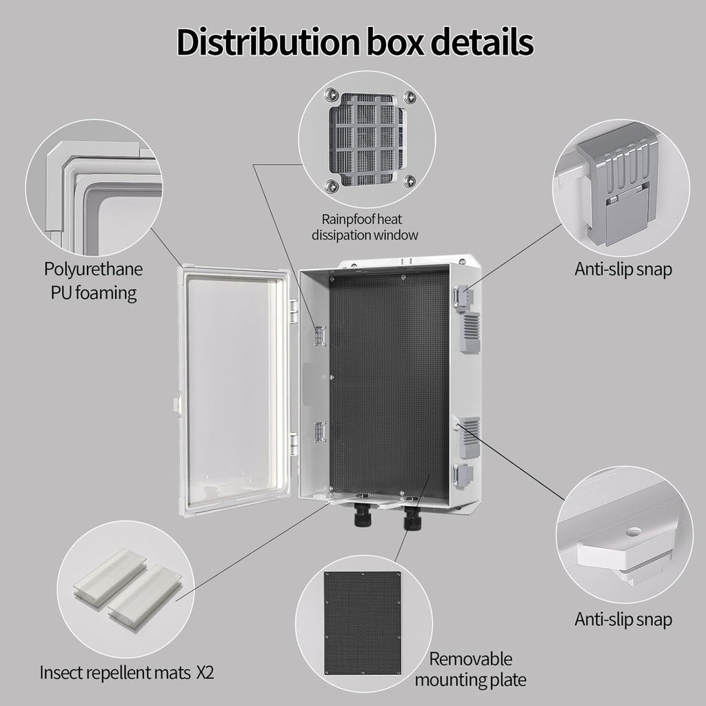 Outdoor Electrical Junction Box, ABS Water Resistant Enclosure with Internal Mounting Panel & Hinged Cover, 15.7" H* 11" L* 5.9" W