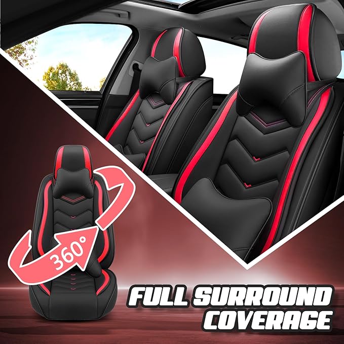 Car Seat Covers for VW Eos 2007-2016, Premium Nappa Leather Car Seat Cover, Stylish Sport Seat Covers， Automobile Seat Cover Sets.(Luxury 2 Seats/Black Red)